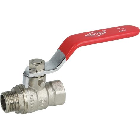 Robinet à bille en laiton 3/8'' FF/FM PN25 avec levier en acier rouge
