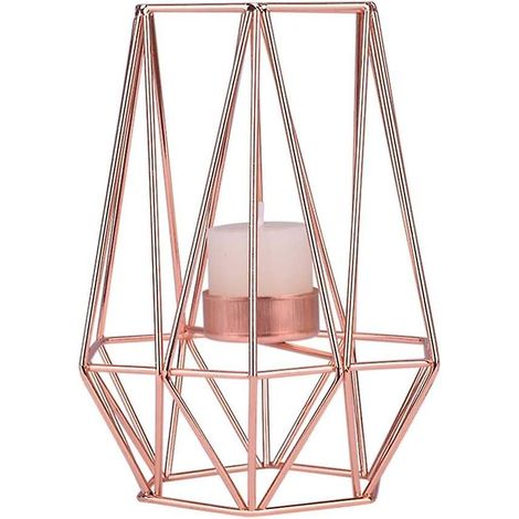 Bougeoirs en métal, bougeoirs géométriques, lanternes, décoration de table (grand modèle, or rose) (1/5)
