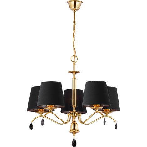 Lampadario Egida Jupiter oro, paralumi neri, 5 luci 5xE27 (1/3)