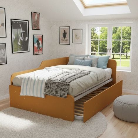 Divano letto piazza e mezza 120x190 con spalliera e secondo letto estraibile - Zolfo