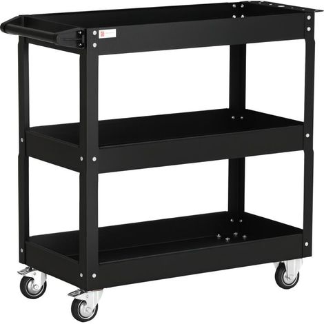 Chariot desserte d'atelier acier 3 plateaux sur roulettes avec poignée charge max. 150 kg 83 x 35,3 x 76 cm acier noir (1/5)