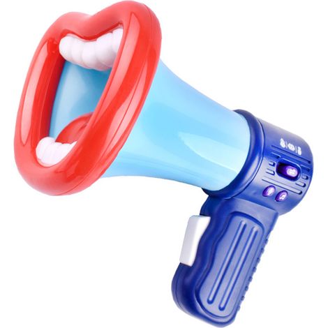 Enceinte jouet changeuse de voix pour enfants (modèle bleu standard) : design en forme de bouche, changement de voix multi-boutons, poignée antidérapante et cordelette de suspension. (1/5)