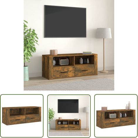 The Living Store TV-Schrank Räuchereiche 100x35x40 cm Holzwerkstoff - TV Schrank - Holzmöbel - Wohnzimmerschränke - Media Möbel - Regal (1/5)