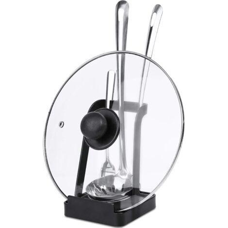 Support multifonctionnel pour couvercles de casseroles, support pour ustensiles de cuisine avec bac de récupération, lavable, noir