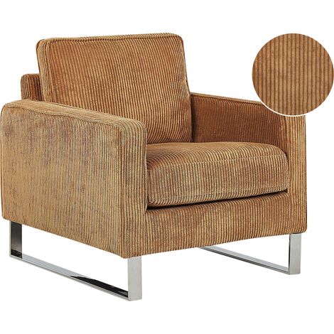 Sillón de tela de pena marrón claro patas plateadas estilo retro Vind