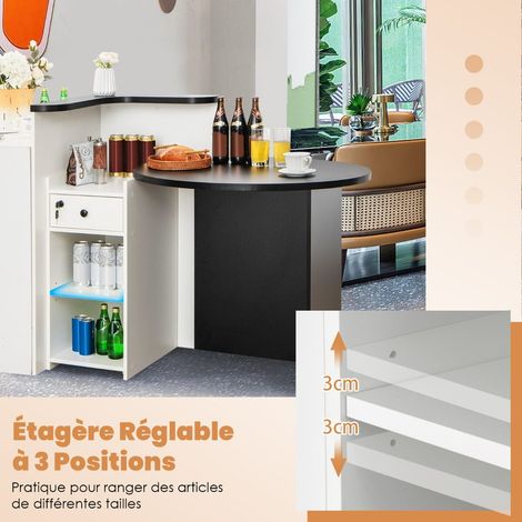 Comptoir d'accueil avec tiroir verrouillable, étagère réglable, plateau ovale, comptoir de vente pour caissier - noir et blanc (1/5)