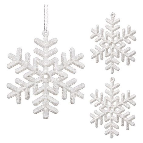 Ganci per albero di Natale con fiocchi di neve bianchi, dimensioni 10 cm, confezione da 3 pezzi.