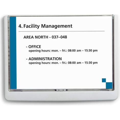 Durable 486602 Click Sign, Targa Fuori Porta in ABS, Sportellino Apribile con Tasto, Installazione con Viti o Biadesivo, 210x148,5 mm, Bianco (1/2)