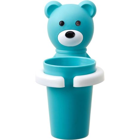 Porte-Brosse à Dents Mural PP Bleu, Tasse de Rinçage, Garçon et Filles (1/5)