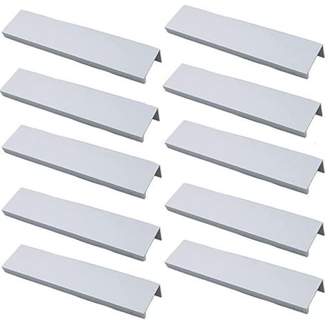 Lot de 10 poignées de meuble de cuisine profilées – Poignée invisible en alliage d'aluminium brossé argenté, espacement des trous de 160 mm