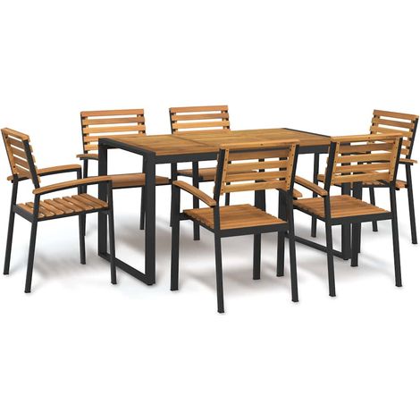 Juego de comedor de jardín 7 pzas madera maciza acacia y metal