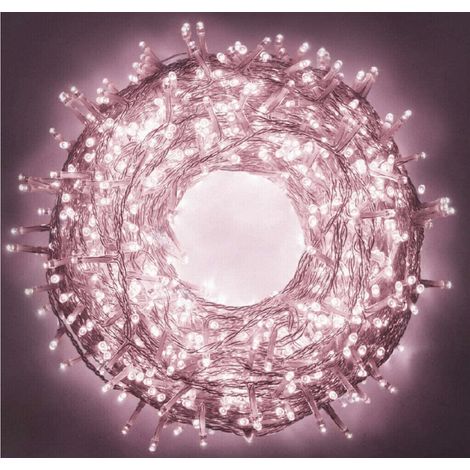 Luccika Home stringa catena 5 mt serie da 100 luci per albero di Natale a led rosa 31V cavo trasparente con 8 giochi di luce e memoria IP44 per uso esterno interno Rosa 5 metri - 100 led (1/4)