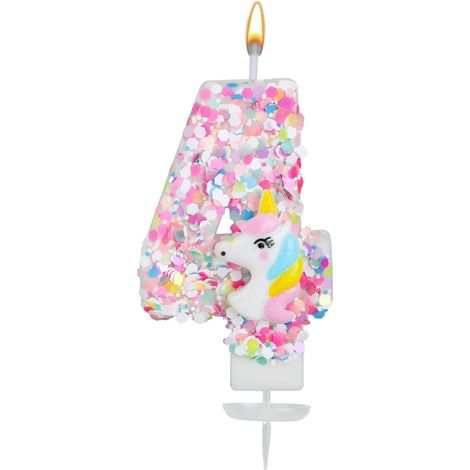 Bougie Licorne Numéro, Paillettes Bougie Anniversaire Numéro Décoration de Gâteau Licorne Décorations d'Anniversaire pour Filles Baby Shower Célébrations à Thème (4) (1/5)