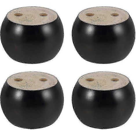 Un ensemble de 4 pieds de meubles ronds en bois, de 5 cm de haut, compatibles avec les canapés, les lits, les fauteuils et les armoires, avec vis et sangles (noires). (1/5)