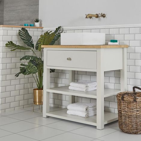 Milano Henley 840mm Bathroom Cloakroom Vanity Unit with Countertop Basin - Antique White (Square Basin) (1/5)