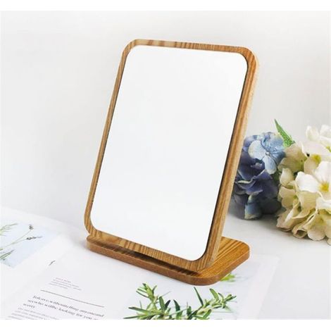 Miroir de maquillage sur pied - Unbrand - Dimensions 22x16 cm - Bois naturel - Verre haute définition - Angle réglable (1/5)