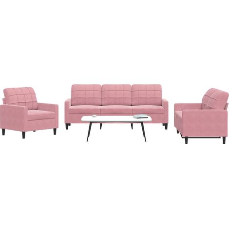 3-tlg. Sofagarnitur mit Kissen Rosa Samt (1/5)