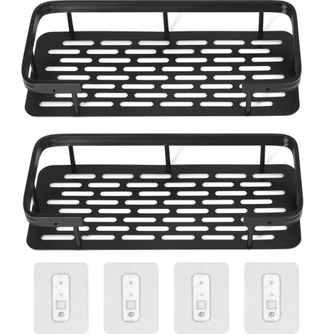 Shower Caddy Double Layer Rectangle Shape Space Saving Aluminum Punching Free Installation Bathroom Supplies for Home Black