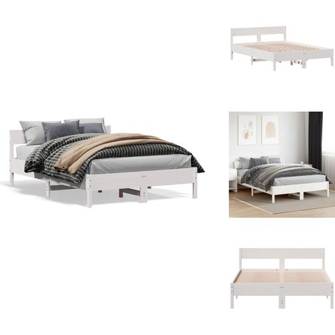 Cadre de lit sans matelas blanc 160x200 cm bois de pin massif - Cadre De Lit - Lit Double - Lit En Bois - Bois De Pin - Tête De Lit (1/5)