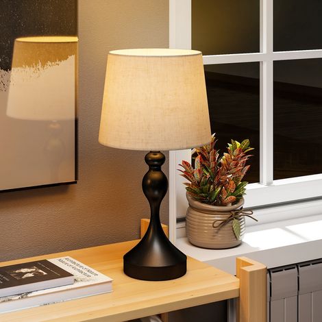 Lampe de table LED à 3 températures de couleur. Lampe de chevet avec ports de chargement USB A et C. Abat-jour en lin. Noir. (1/5)