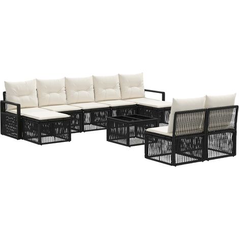 vidaXL Set Divano da Giardino 10 pcs Nero polyrattan