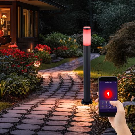 Lampe sur pied en acier inoxydable à intensité variable, commande vocale, éclairage de jardin extérieur dans un ensemble comprenant des ampoules LED