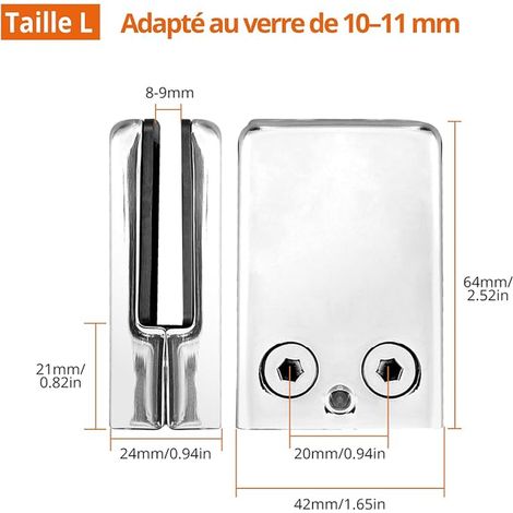 Pinces à Verre Acier Inoxydable Dos Plat Finition Polie Fixation Antirouille Vis de Serrage pour Balustrade Garde-Corps Escalier et Main Courante (1/2)
