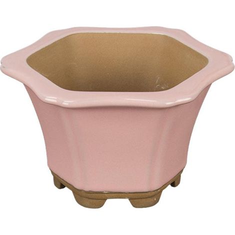 Vaso per bonsai esagonale in gres smaltato rosa chiaro 9,5x9,5x7 cm - A21