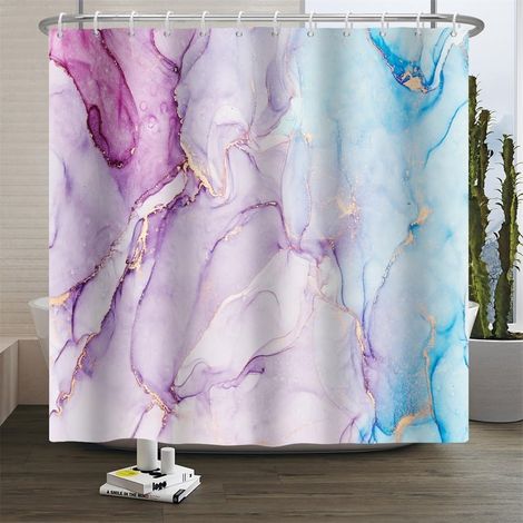Rideau de Douche en marbre Couleur dégradée Bleu Violet doré pailleté Rideaux de Salle de Bain imperméables en marbre Art Aquarelle de Luxe Tissu Décoration de Salle de Bain 120x180cm (1/5)
