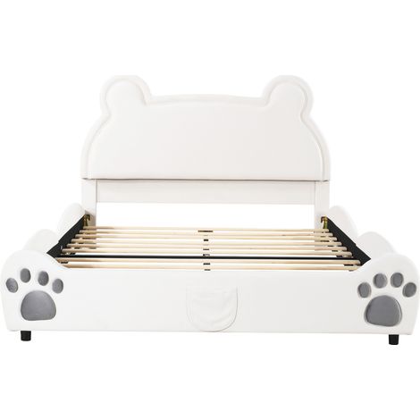 Lit enfant en velours blanc en forme d’ours 140 x 200 cm (1/5)