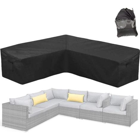 210D Oxford Rattan Garden Corner Sofa Cover, Weatherproof, Black (dimensions: 286 x 286 x 82 cm) (1/5)