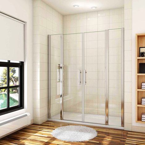 AICA porte de douche battante 180x187cm porte battante avec 2 éléments fixes en 6mm verre anticalcaire (1/5)