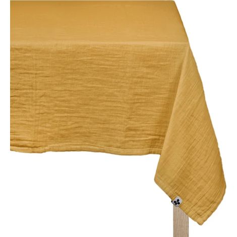 Nappe 150 x 250 cm en double gaze de coton gaufrée jaune - PEPA (1/5)