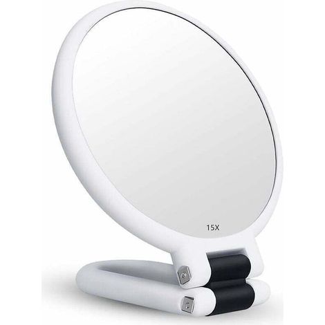 Miroir Grossissant x15 Double Face Miroir Pliable avec Poignée, Miroir de Maquillage à Main Miroir à Palette de Coiffeurs Miroir Pliant Utilisé pour Divers Détails de Maquillage (blanc) (1/4)