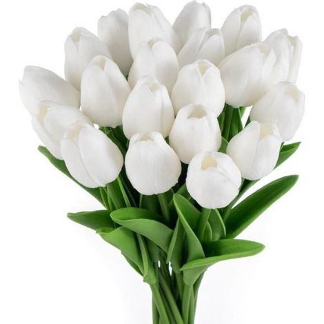 Fleurs artificielles - - 20Pcs - Tulipes blanches - Réalistes - Décoration intérieure (1/3)