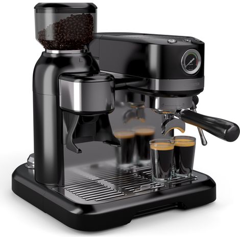 Klarstein Bella Café Espresso Machine  19-Bar, 1550W, Built-in Grinder, Milk Frother, 1.4L Water Tank, 2 Cup Inserts, Thermo Block Heating, Black, Barista-Quality Coffee