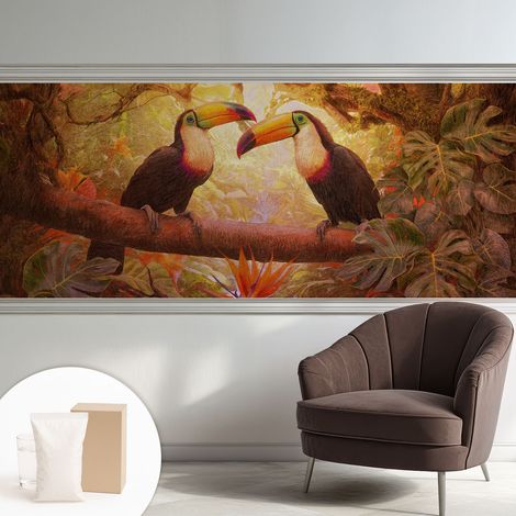 Tapete Vliestapete mit Kleber für Wohnzimmer Schlafzimmer Küche - Wanddekoration Bunte Tukane 250x104 cm (1/5)
