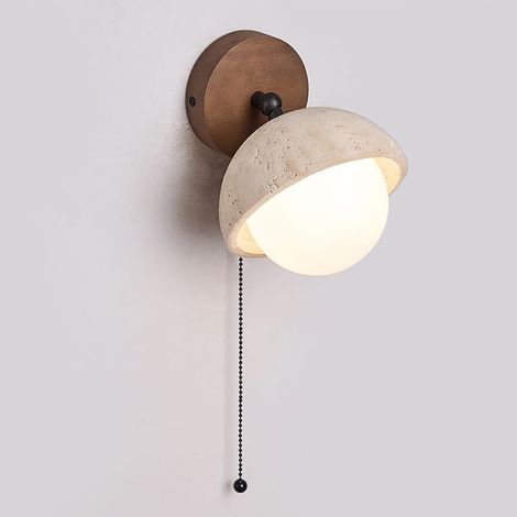 Applique Murale en Travertin Jaune Naturel avec Interrupteur, LED Vintage Intérieure Lampe Murale Orientable Bois Éclairage Mural pour Chambre Salon Couloir (1/5)