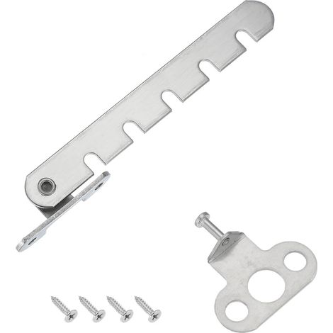 Pestillo de seguridad para ventana de 1 pieza con barra ajustable, con 5 ranuras, para ventanas que abren hacia adentro, color plata (44 mm). (1/5)