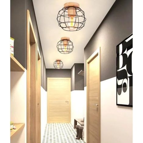 3pcs Plafonnier Retro Couloir Noir,E27 Lustre Plafonnier Industrielle Vintage en Fer Designe Simple pour Salon Chambre (1/4)