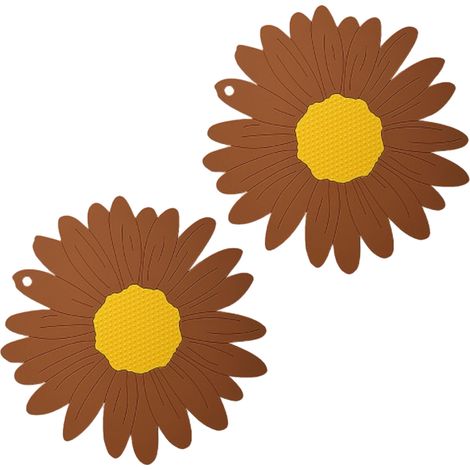 Dessous de plat en PVC à motif tournesol, pour table et plan de travail, pour casseroles et plats chauds, antidérapant, marron foncé
