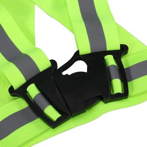 Gilet Réfléchissant - Nylon - Réglable Élastique - Pour Course Cyclisme Jogging Marche - Vert - Taille Unique (1/4)