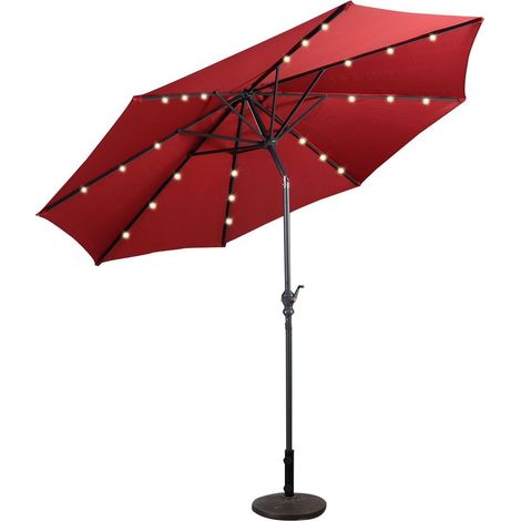 COSTWAY Ombrellone con Luci LED da Giardino, Parasole da Esterno Ombrello da Spiaggia Ø300 cm, Rosso (1/5)