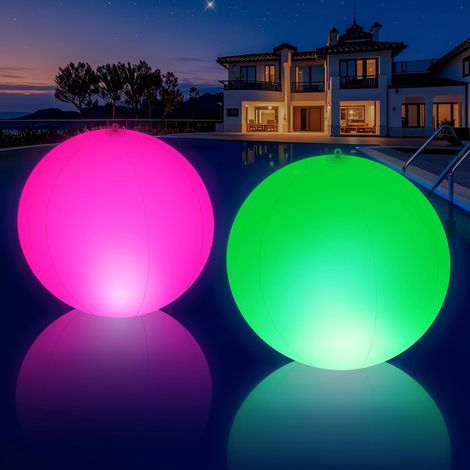 Solarbetriebene LED-Schwimmleuchte, farbwechselnde Pool-Lichtkugel, IP68 wasserdicht, Ø35 cm, aufblasbarer Gartenball - 2 Stück (1/5)