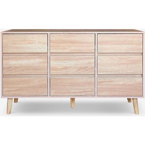 Aparador de madera para salón con 9 cajones 120x40x72cm Vudan