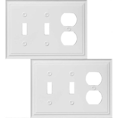 Plaque murale Luca en métal blanc pour interrupteur double/simple, lot de 2, 3 prises, avec cache-interrupteur et cache-prise Decora (1/5)