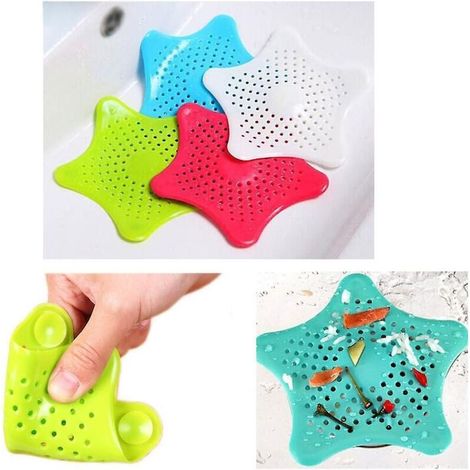 Filtre à cheveux pour bonde de douche et lavabo - Lot de 4, blanc/rouge/vert/bleu (1/5)
