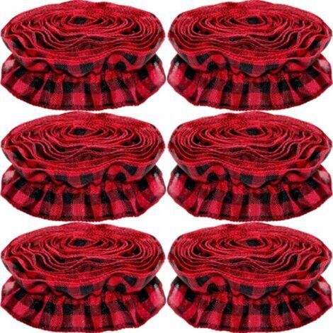 Christmas Tree Ribbon Garland Buffalo Plaid Christmas Ornament, 9 Feet x 6 Rolls Red and Black Buffalo Plaid Fabric Tree Ribbon Garland, Christmas Home Decoration (1/5)