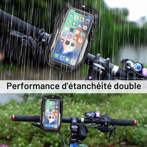 Support Telephone Velo Étanche, Sacoche Vélo Guidon Cadre, Guidon VTT Accessoire,Support de Vélo Rotatif à 360 °,pour Smartphone Jusqu'à 6,4",avec Pare-Soleil Amélioré,Cadeau Homme Femme (1/5)
