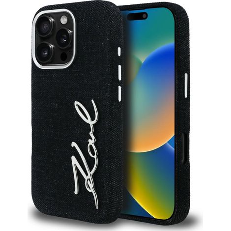 Custodia per iPhone 16 Pro con logo Karl Lagerfeld FW Jeans Signature, colore nero. (1/5)